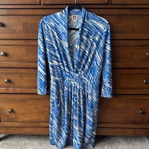 Anne Klein Blue and White Long Sleeve Dress